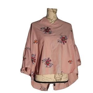 NINE WEST Floral Embroidered Women's Top With Black Tie Back Size XL